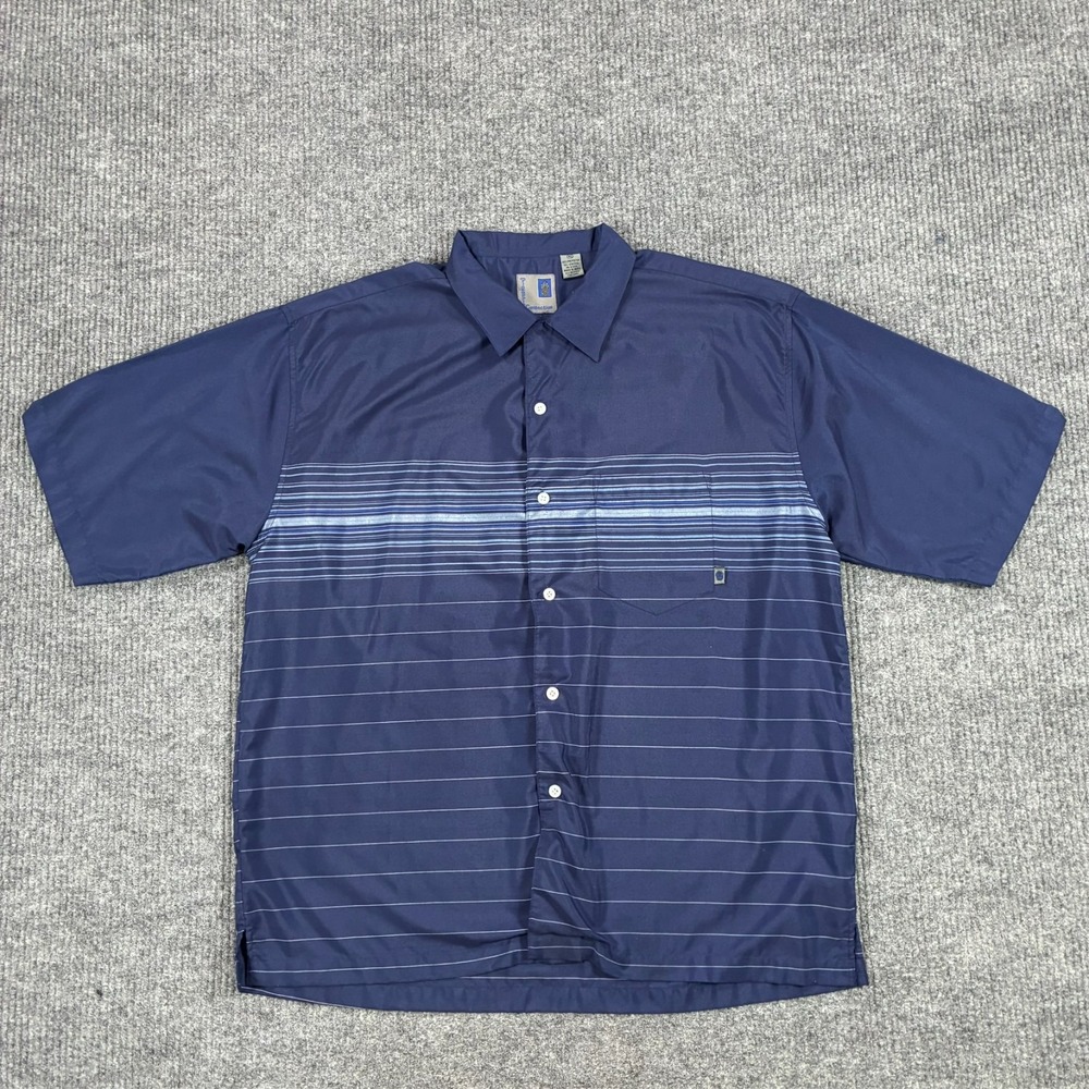 Pineapple Connection Mens Button Up Camp Shirt XL Blue Striped Short Sleeve